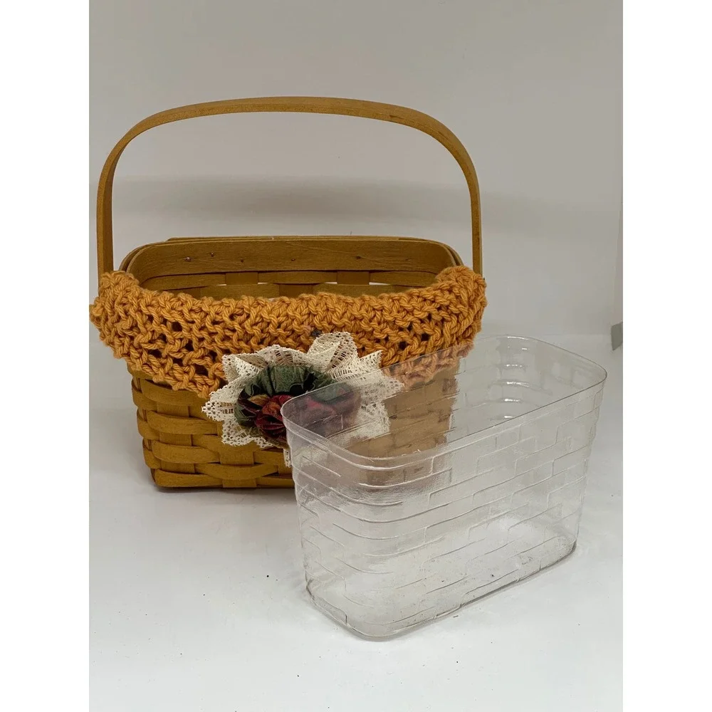VTG Longaberger Basket Dresden Tour II Brown Woven Fabric Flower Heart Dresden